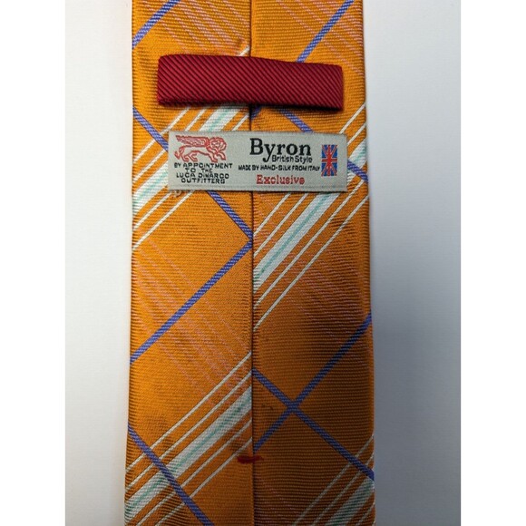 Byron British Style Dress Necktie Men Orange Blue Italian Silk Tie 60” X 3” - Picture 5 of 6